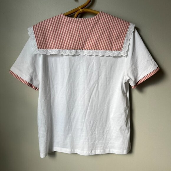 Zara Gingham Check Contrast T-shirt Women's Medium - Picture 4 of 7